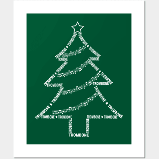 White Trombone Text Christmas Tree Posters and Art